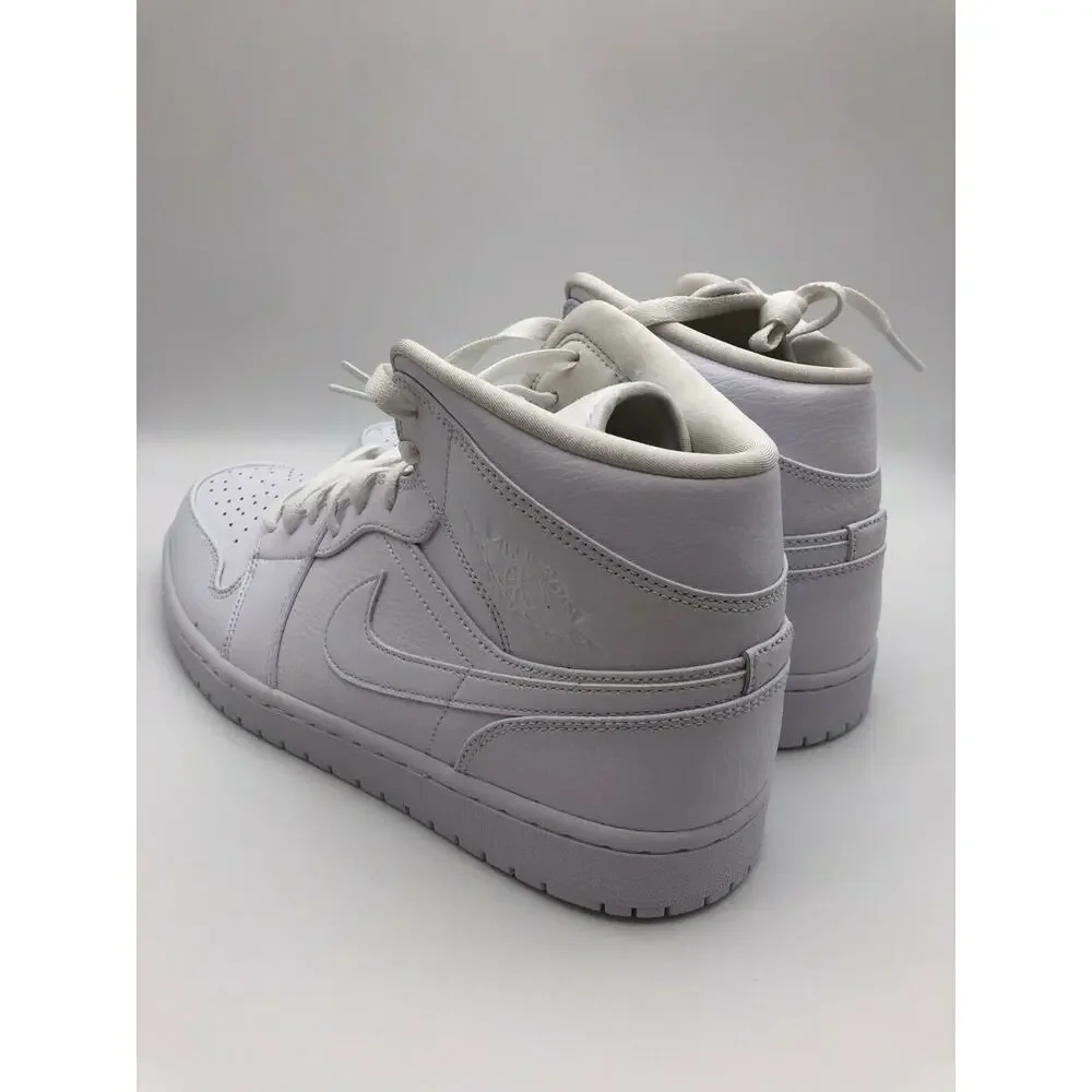 Nike Air Jordan 1 Mid Triple White 554724-129 Men's Shoe 14 NEW